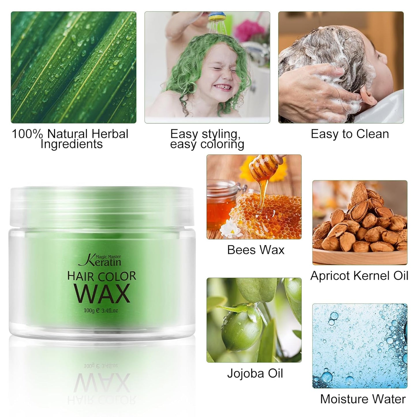 Skiennix Temporary Hair Color Wax - Instant Styling for Kids | Emerald Green, 3.4 Fl Oz