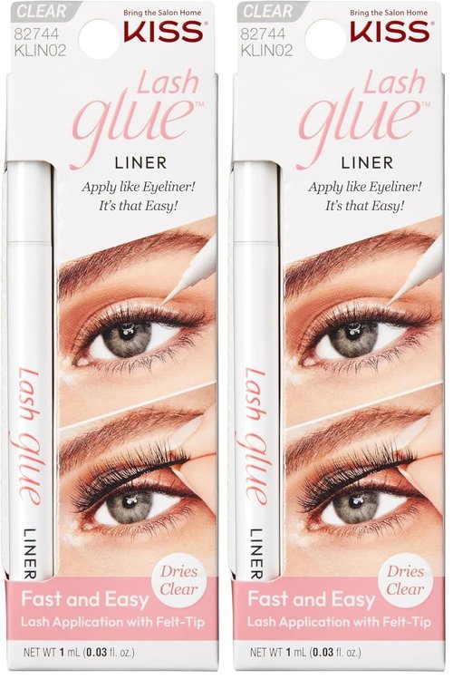 KISS Lash Glueliner - 2-in-1 Felt-Tip Eyeliner and Lash Adhesive | Long-Lasting Wear, Pack of 2