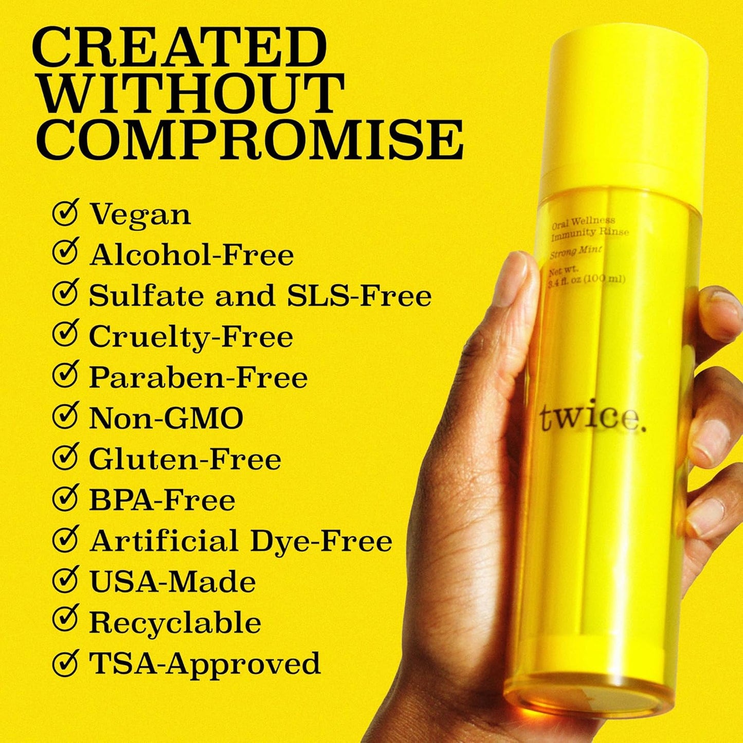 Twice Immunity Mouthwash - pH Balanced, Alcohol-Free, Strong Mint Flavor for Fresh Breath | 3.4oz, 70 Uses