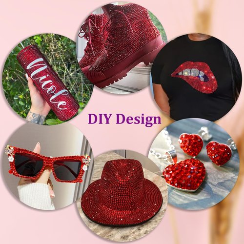 25000Pcs Resin Rhinestones for Crafting, Red 2-6mm Mixed Sizes Non Hotfix Flatback Gems with 1Pcs Glue, Bedazzling Crystal for DIY Craft Clothing Mugs Tumblers Shoes Fabric Decor Nail Art