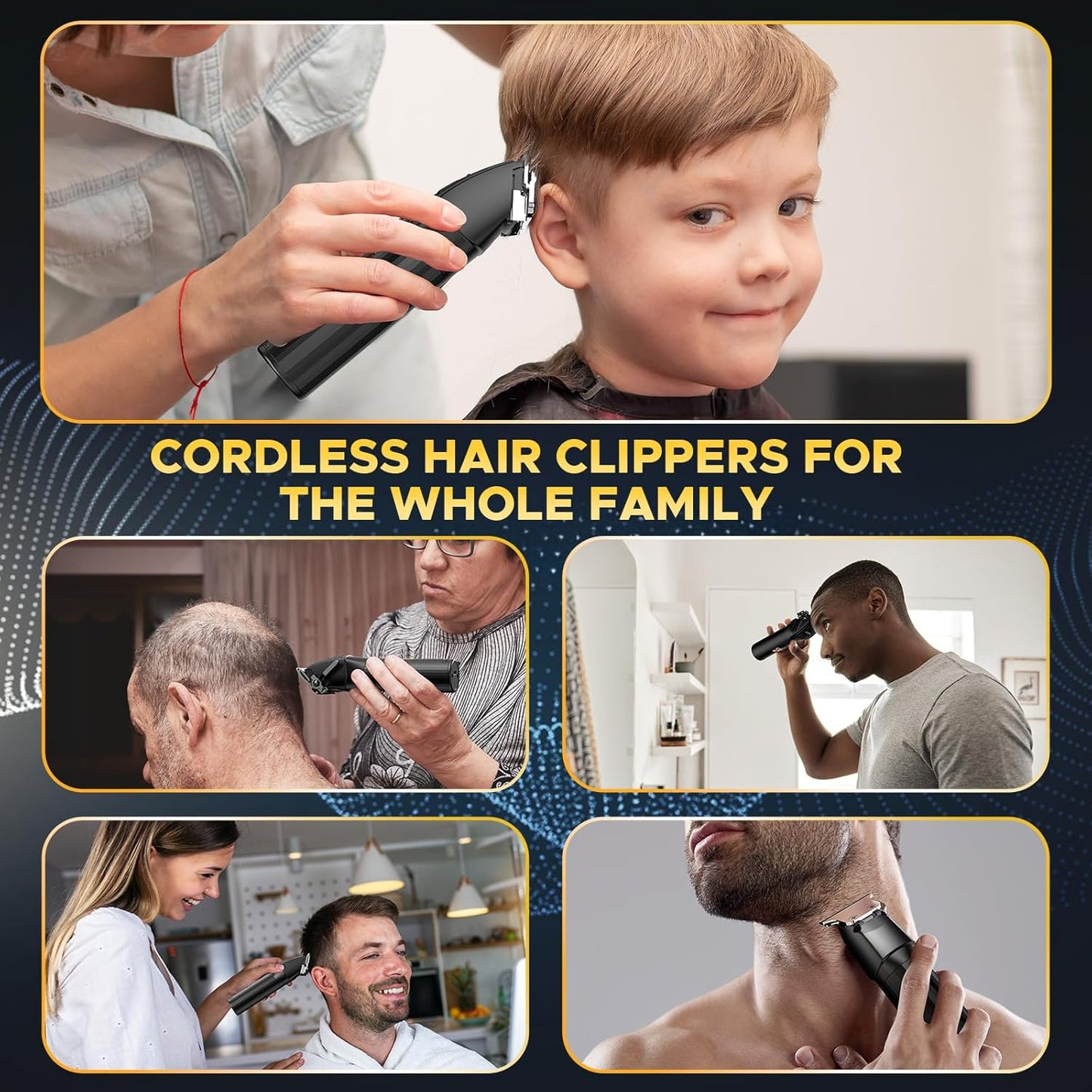 Skiennix Professional Hair Clippers - Cordless Beard Trimmer Kit with LED Display | Rechargeable Grooming Set for Men, Women & Kids (Black)