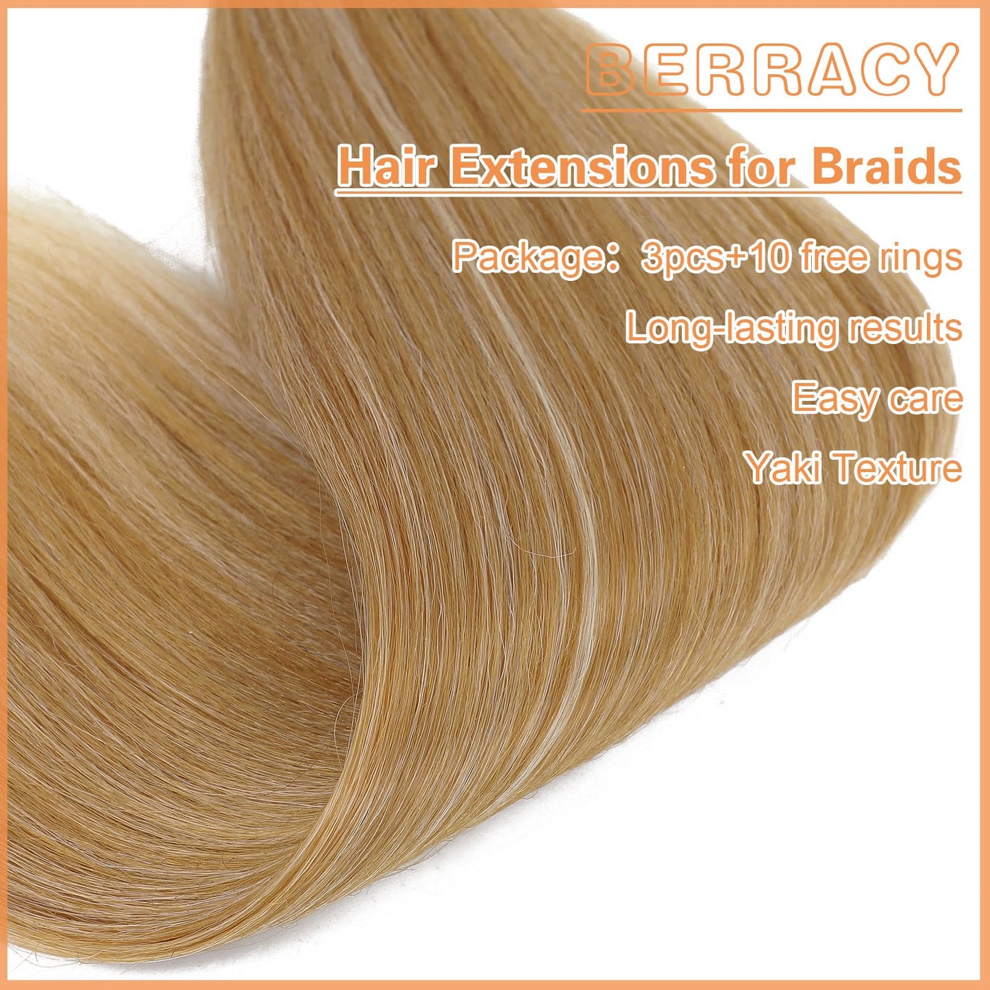 Berracy Braiding Hair Pre Stretched for Women Box Braids Synthetic Hair Extensions Texture Hot Water Setting Prestretched Braid Extension Girls Brown Blonde (24inch 3Packs)