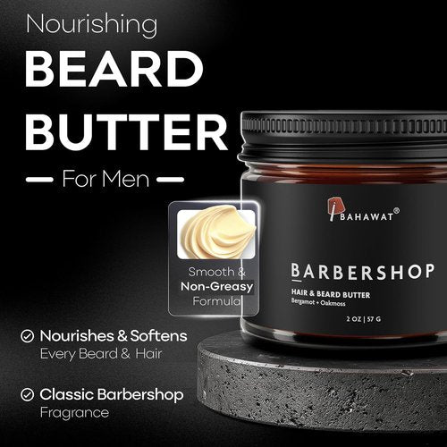 BAHAWAT Hair & Beard Butter for Men - Leave-In Conditioner with Barbershop Scent - Strengthens & Softens - 2 oz.