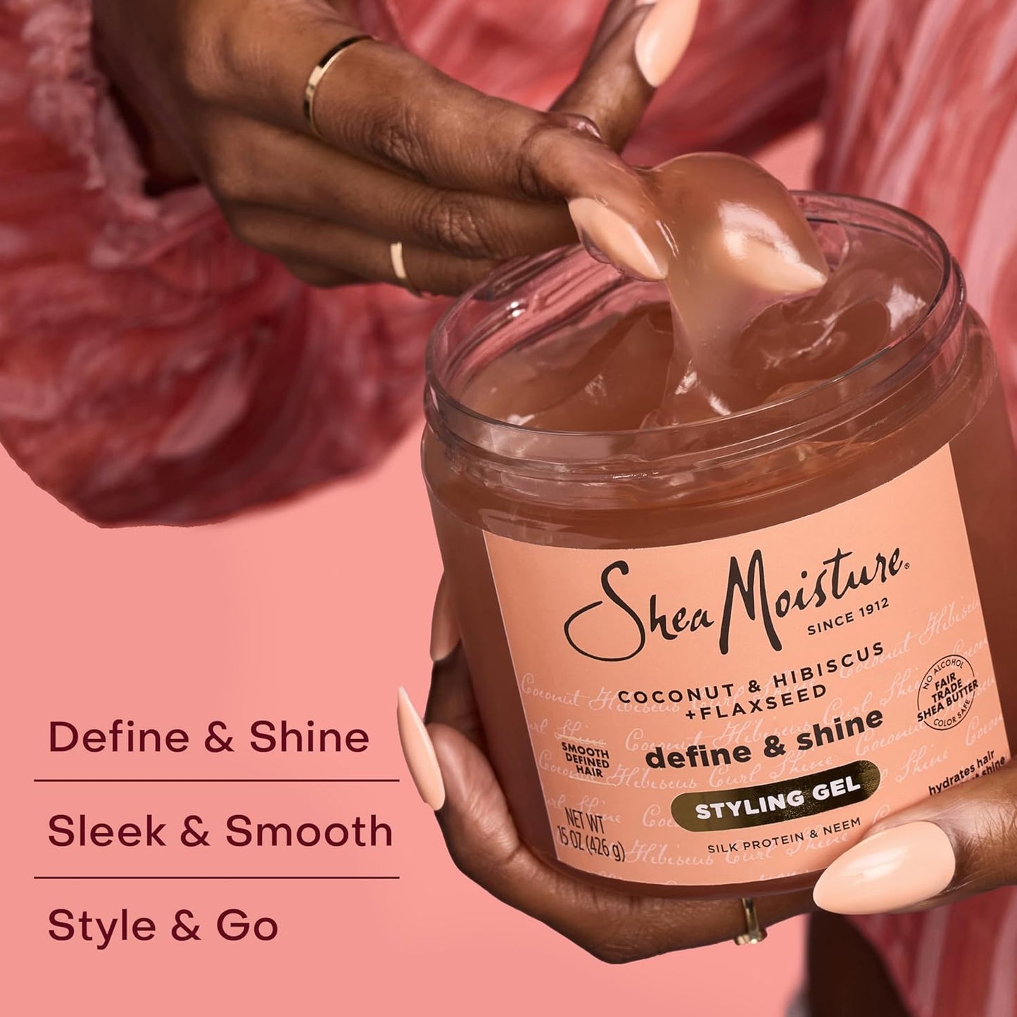 SheaMoisture Define & Shine Styling Gel - Hydrating Flaxseed & Coconut Formula | 15 oz Paraben-Free Frizz Control