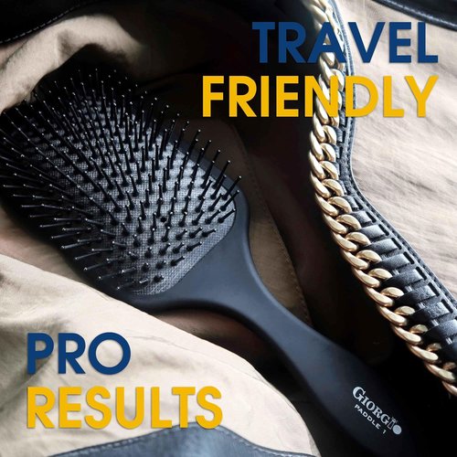 Giorgio Detangling Paddle Brush - Large Air Cushion Brush with Tourmaline Bristles - Anti-Static Hair Tool for All Hair Types - Black