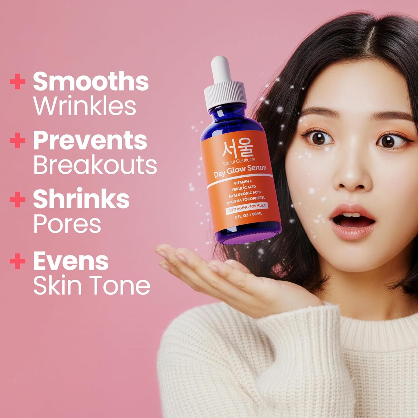 SeoulCeuticals 20% Vitamin C Serum | Hyaluronic Acid & CE Ferulic Acid for Anti-Aging - 1oz