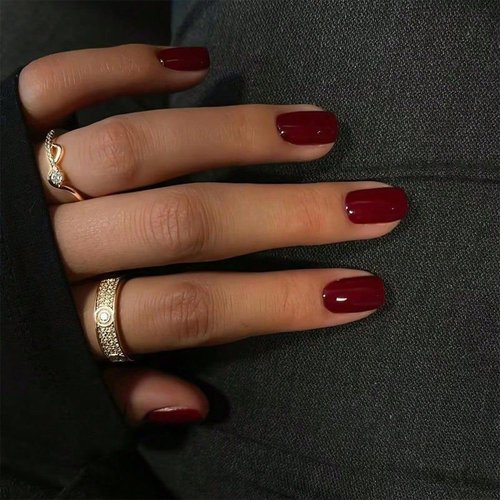 Mivota Burgundy Press On Nails Short Square Shape, Glossy Gel Finish Acrylic Fake Nails Kit, Reusable Glue On Nails, Long-Lasting, Natural Stick-On Manicure Set for Women, 24pcs DIY Elegant Nails