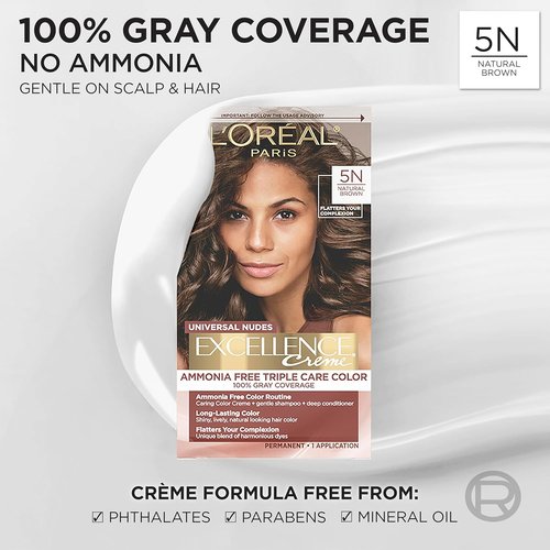 L’Oreal Paris Excellence Hair Color - Ammonia-Free Gray Coverage, 5N Natural Brown, 1 Kit