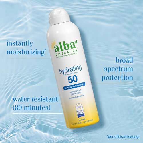 Alba Botanica Hydrating Sunscreen Spray - SPF 50 Broad Spectrum Protection, Water Resistant, 5 Fl. Oz
