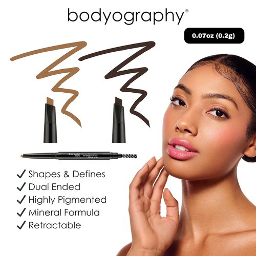 Bodyography Brow Assist - Brown Triangular Tip Eyebrow Pencil with Built-In Spoolie | Defines & Shapes Brows | Vegan Formula with Castor & Coconut Oil