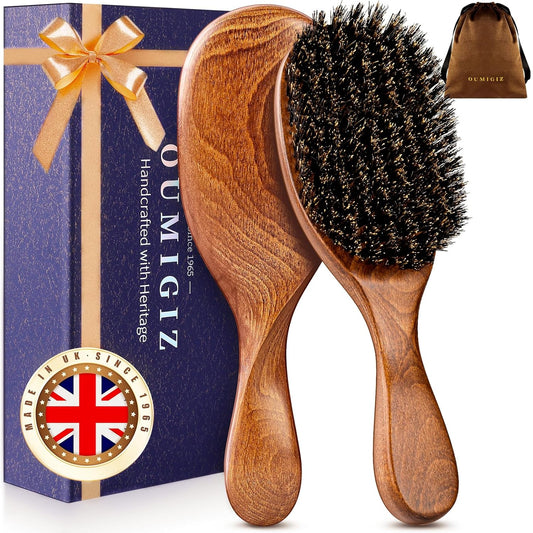 Boar Bristle Hair Brush - Handmade Natural Wooden Slick Back Brush for Gentle Detangling | Soft Bristles for All Hair Types