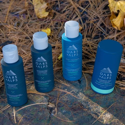 Oars + Alps Hair and Body Travel Kit for Men - TSA-Friendly, Sulfate-Free Shampoo, Conditioner & Deodorant | Alpine Tea Tree Scent