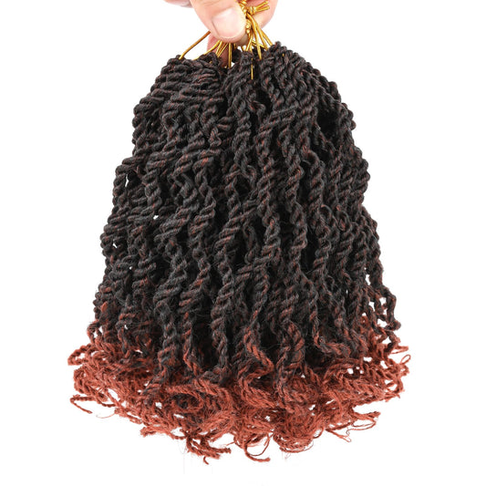 Leeven 8 Inch Senegalese Twist Crochet Hair with Curly Ends 8 Packs Ombre Copper Red Pre Looped Short Wavy Crochet Braids for Kids Women Ginger Pre Twist Small Hanava Twist Synthetic Braiding Hair