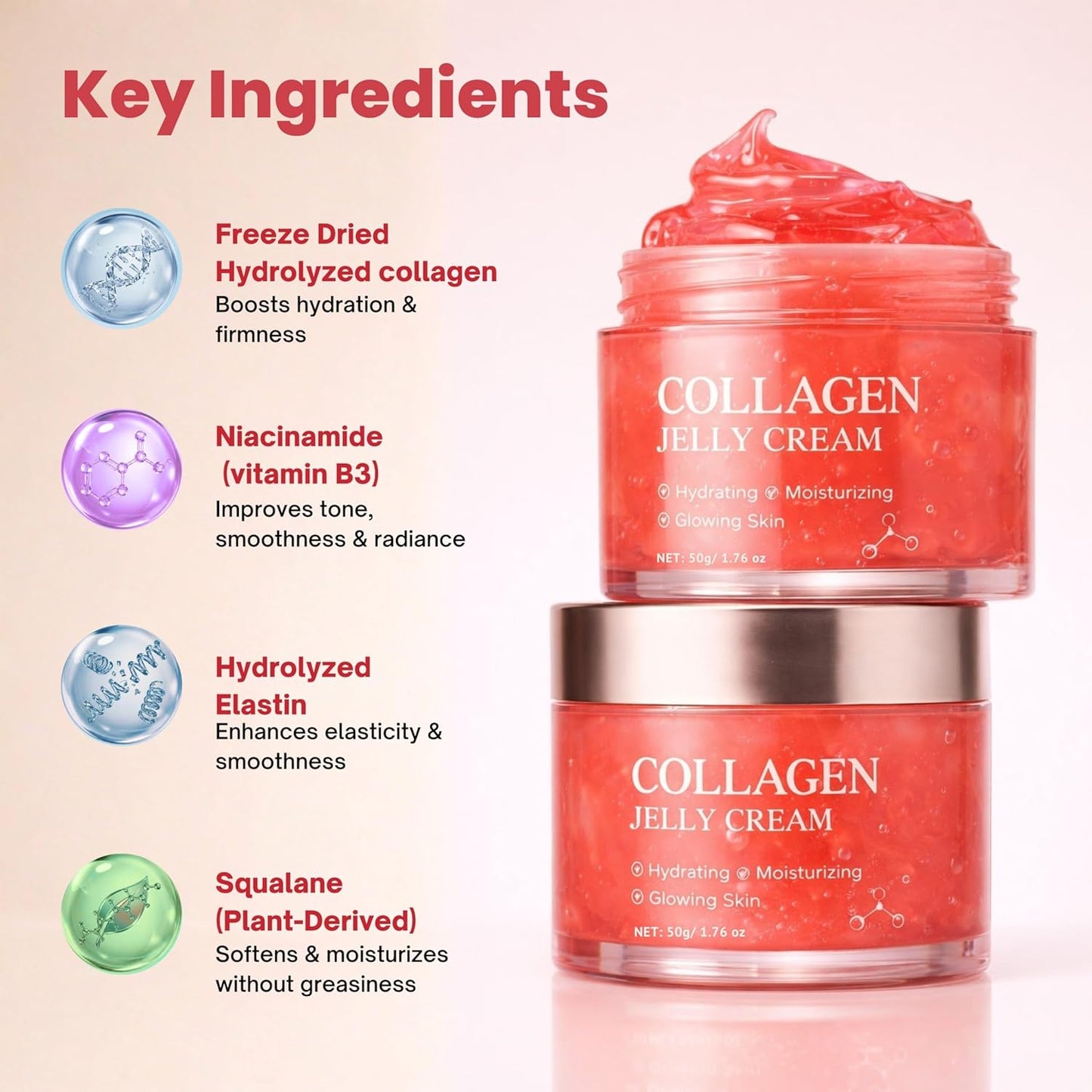 Skiennix Korean Collagen Jelly Cream - 24H Hydration & Glow, Boosts Elasticity & Smoothness | 1.76 fl oz
