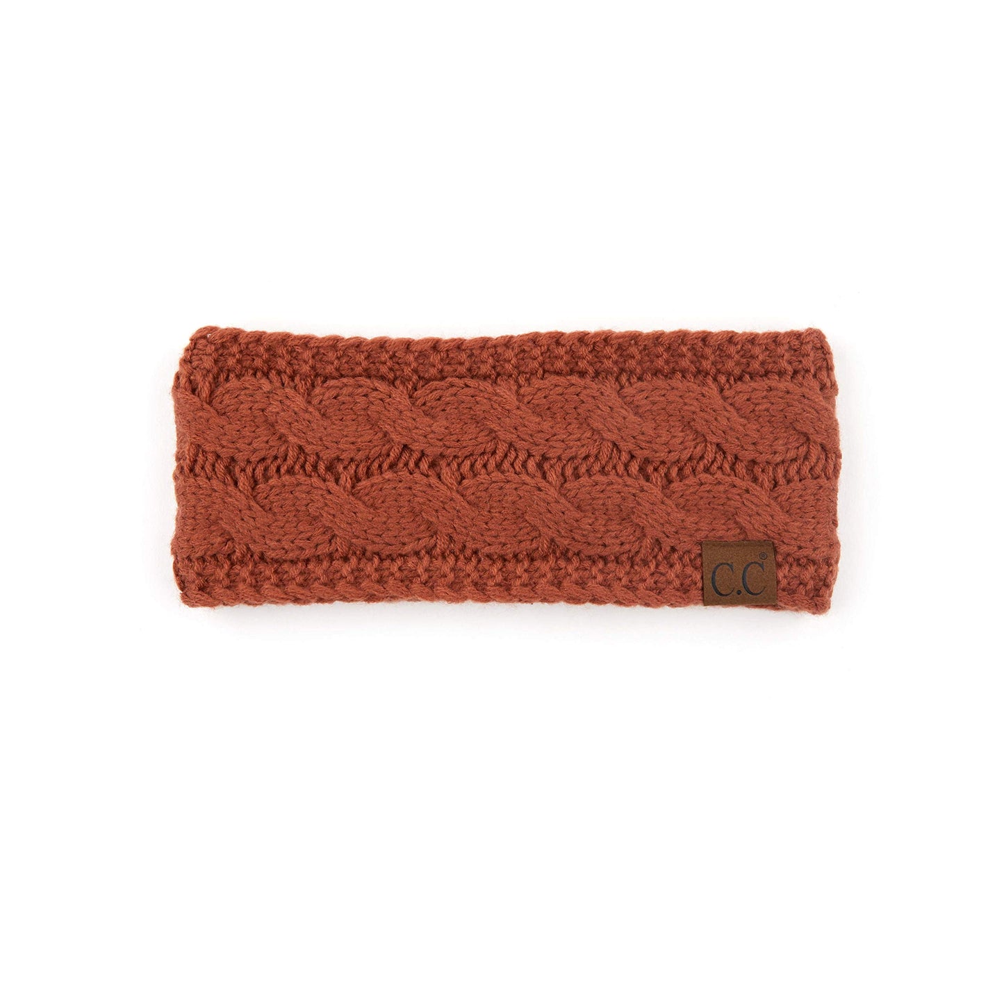 C.C Winter Fuzzy Fleece Lined Thick Knitted Headband Headwrap Epoxy Button for Face Masks (BHW-1) (A Button Cinnamon)