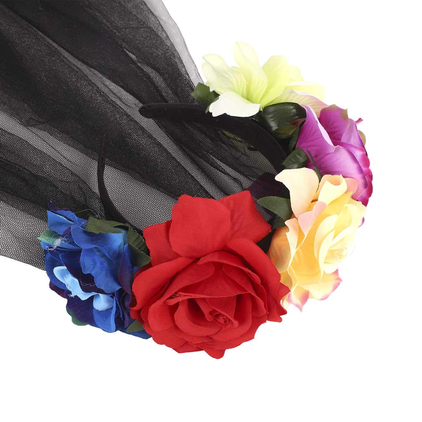 Halloween Veils Cosplay Party Costume Rose Headband Floral Crown Flower Head Piece Veil Headpiece Crown Veil Floral Headband