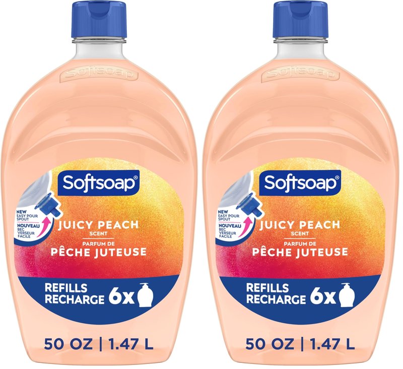 Softsoap Juicy Peach Liquid Hand Soap, Kitchen and Bathroom Hand Soap, Rich Fruity Scent, 50 fl oz Refill Bottle (Pack of 2)
