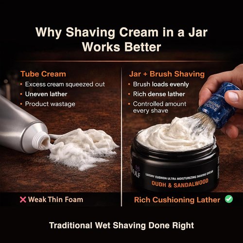 Pink Woolf Premium Shaving Cream for Men - Oudh & Sandalwood - Rich Lather for Smooth Shave - 3.5 oz
