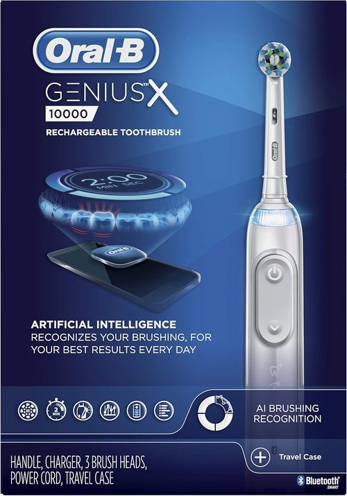 Oral-B GENIUS X Electric Toothbrush - Includes 3 Replacement Brush Heads & Travel Case, White
