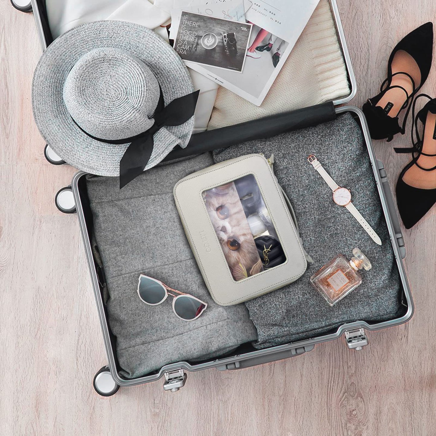 LETGO Clear Makeup Bags, TSA Approved Toiletry Bag with Zipper, Clear Makeup Organizer Fit Carry-on Travel Essentials,Clear Cosmetic Bags for Women Men (A-Grey)