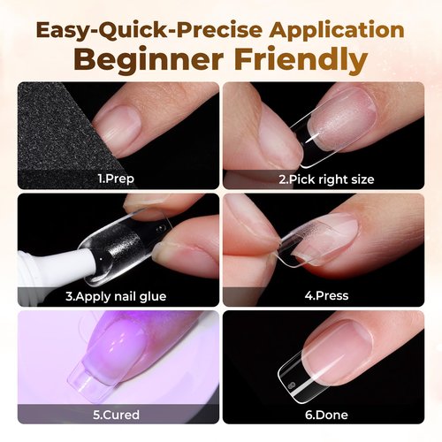 UNA GELLA Nail Tips Square: 504PCS Short Square Nail Tips Pre Etched Gel Fake Nails Tips, No C Curve For Women DIY Nail Extension French Style Salon Home Full Cover Soft Acrylic False Tips 12 Sizes