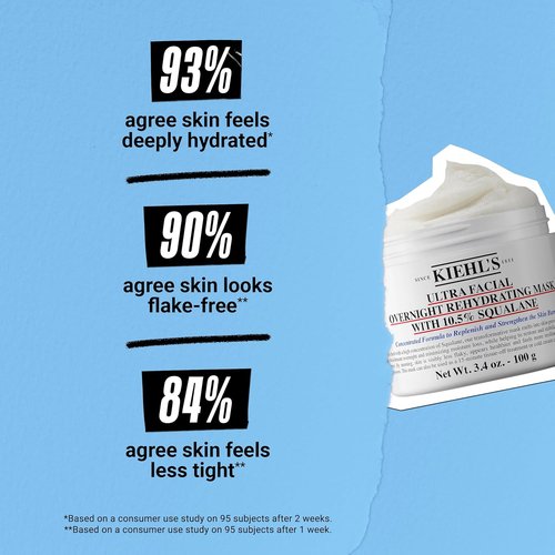 Kiehl's Ultra Facial Overnight Hydrating Face Mask - 10.5% Squalane for Deep Hydration & Moisture Barrier | Paraben-Free, Fragrance-Free, All Skin Types