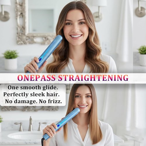 NITION Nano Titanium Hair Straightener - 1 Inch Flat Iron with 3D Floating Plates | Fast Heating & Travel Pouch Included