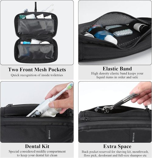 Purevave Compact Men's Toiletry Travel Bag - Waterproof Hanging Dopp Kit in Black