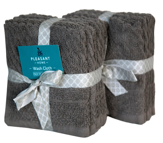 PH Pleasant Home Diagonal Wash Cloths Set - 12 Pack (12” x 12”) – 509 GSM - 100% Ring Spun Cotton Wash Cloth - Super Soft and Highly Absorbent Face Towels (Dark Grey)