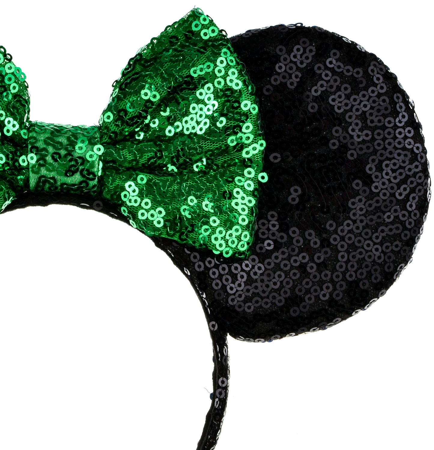 A Miaow Sequin Black Mouse Ears Headband MM Glitter Hair Clasp Women Butterfly Hair Hoop Birthday Holiday Park Photo Supply (Black and Green)