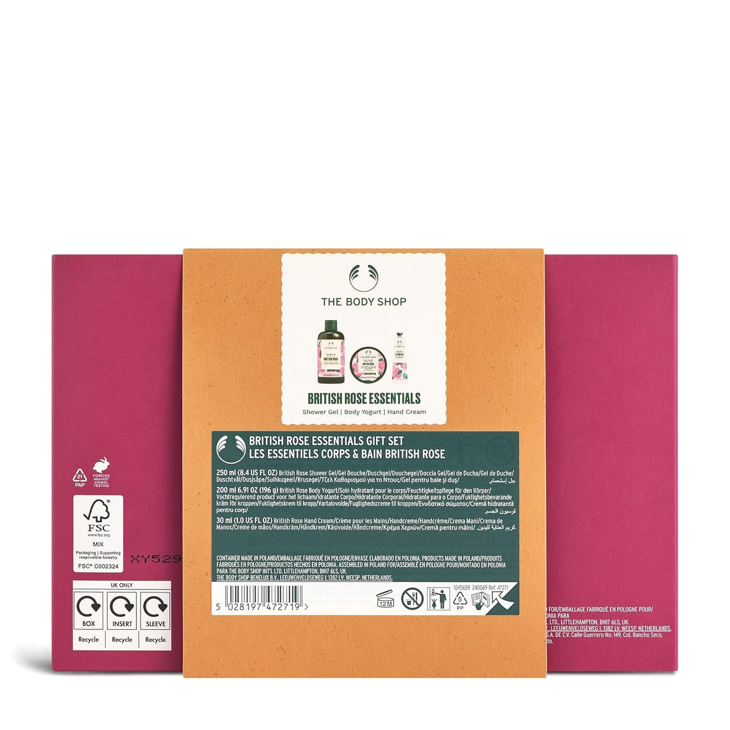 The Body Shop British Rose Essentials Gift Set - 3-Piece Vegan Collection with Body Yogurt, Hand Cream & Shower Gel