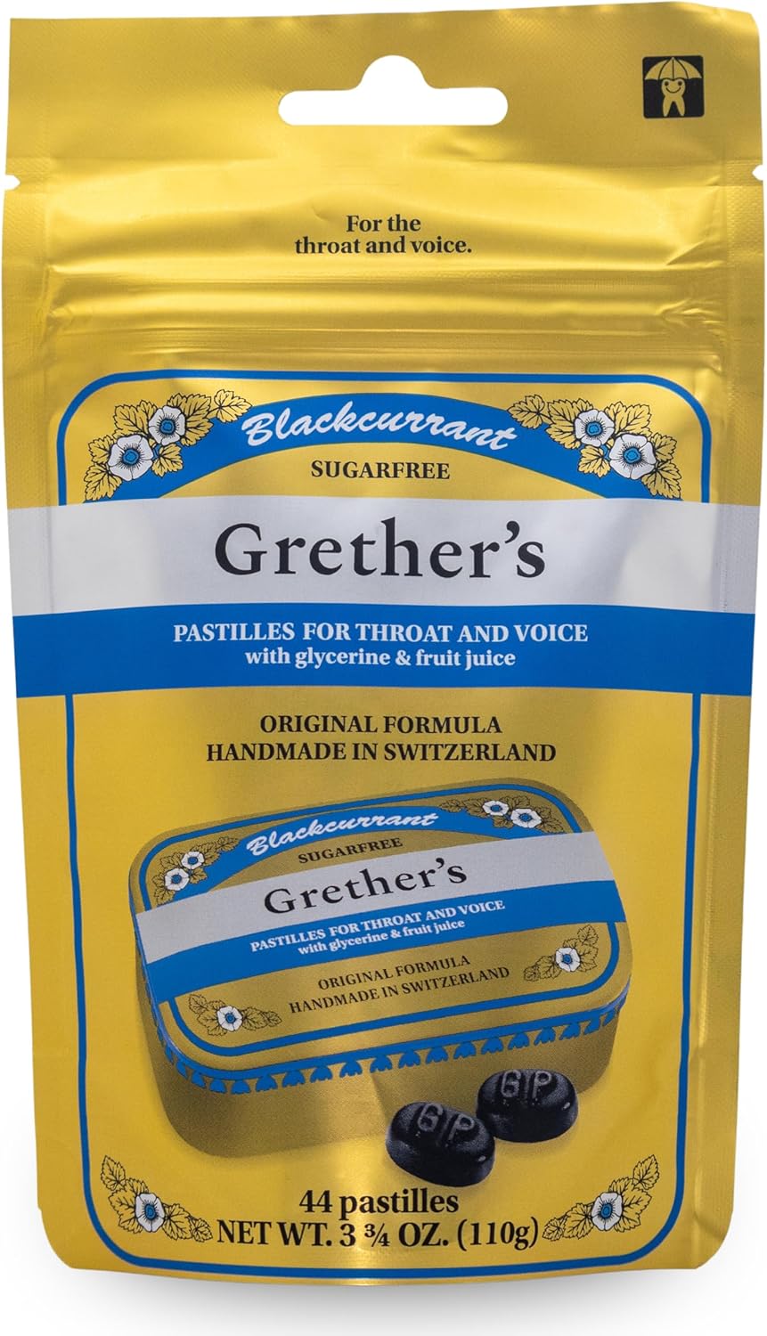 GRETHER'S Blackcurrant Pastilles - Sugar-Free Swiss Throat Lozenges for Dry Mouth Relief | 3.7 oz Gift for Singers