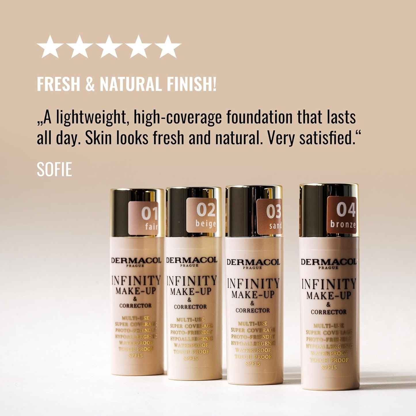 Dermacol Infinity Makeup & Corrector - Multi-Use, Super Coverage, Waterproof, SPF 15 | Fair 01