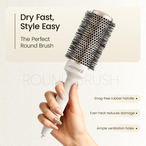 AIMIKE Round Brush for Blow Out, NaturaVol Medium Round Hair Brush for Fine Hair with Nano Thermal Ceramic Tech, for Blow Drying & Styling, Adds Volume & Smoothness (1.7 Inch Barrel, 2.5 Inch Bristle)