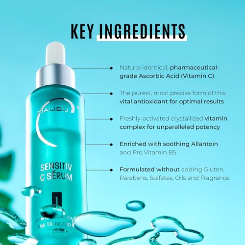 Malibu C Sensitiv C Face Serum - Brightening Vitamin C Serum for Sensitive Skin - 1 fl oz