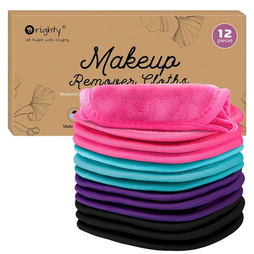 Orighty Makeup Remover Cloths - 12 Pack Reusable Face Cleansing Pads | Effortlessly Remove Makeup with Water, 5 x 5 in