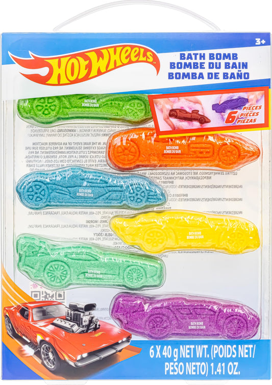Hot Wheels 6 Piece Bath Bombs for Kids, Bubble Gum Scented, Bath Toys for Kids, Ages 3+, by Townley Girl