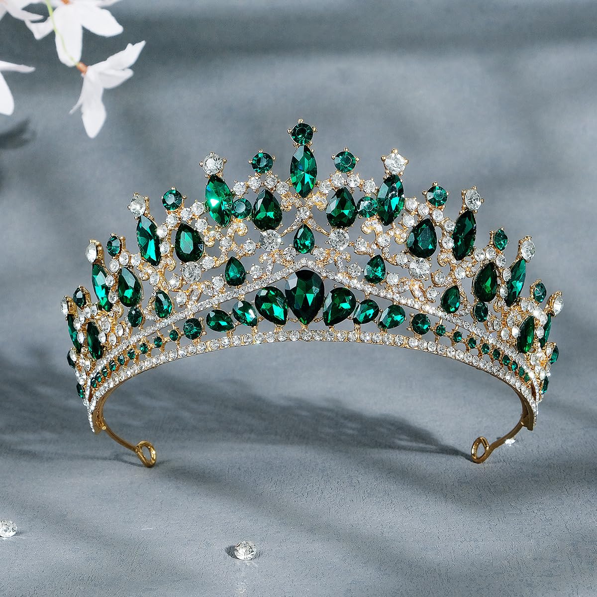 ShulaSHOP Green Wedding Tiara for Women, Crowns for Women Rhinestone Bridal Crown Princess Tiara Headband, Costume Party Accessories for Brithday Halloween