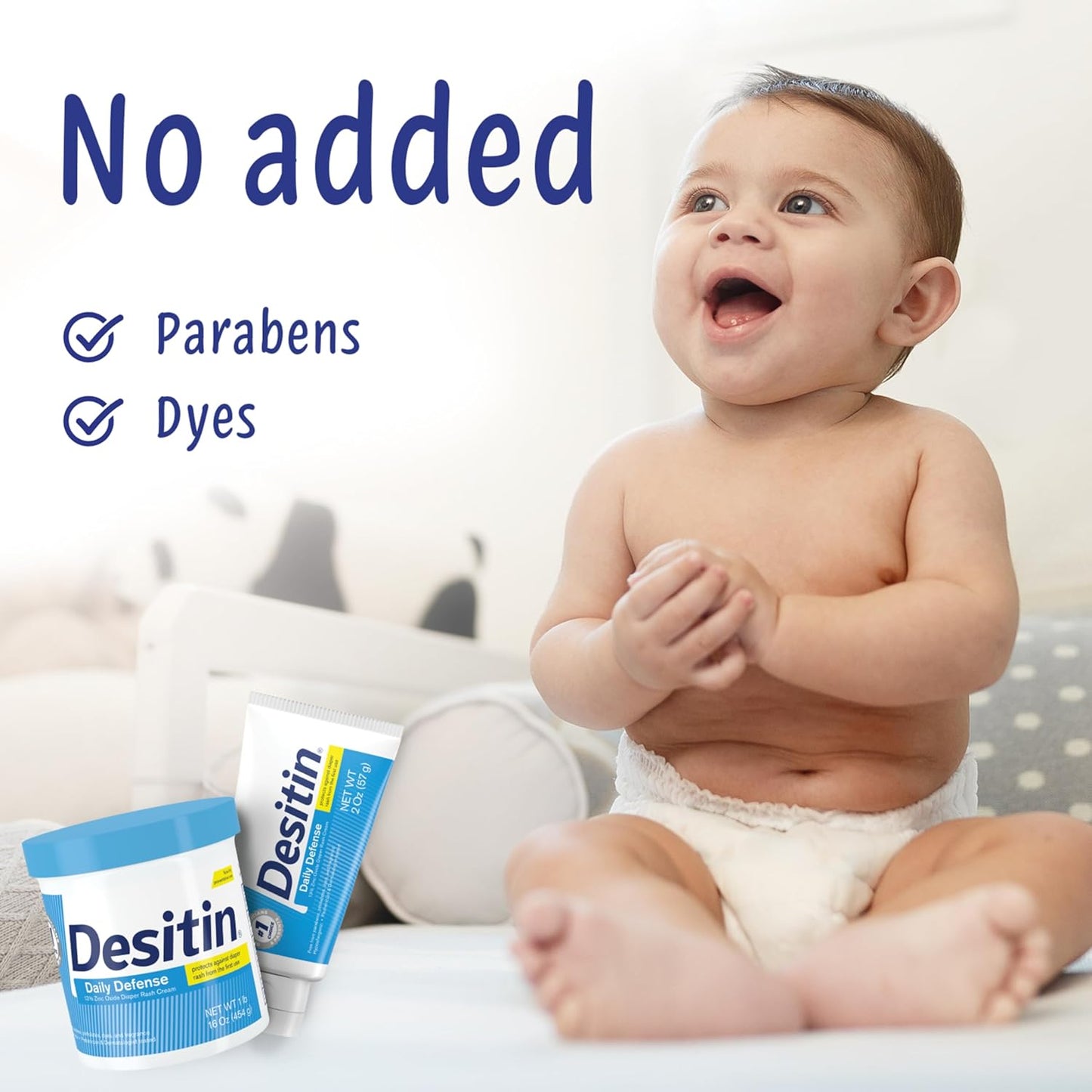 Desitin Daily Defense Baby Diaper Rash Cream - Zinc Oxide Formula, Hypoallergenic, 4.8 oz