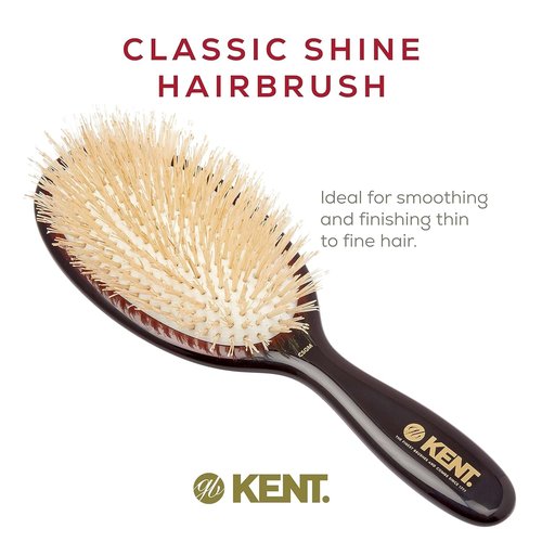 Kent CSGM Classic Shine Oval Cushion Straightening Brush - Soft White Boar Bristle for Fine Hair