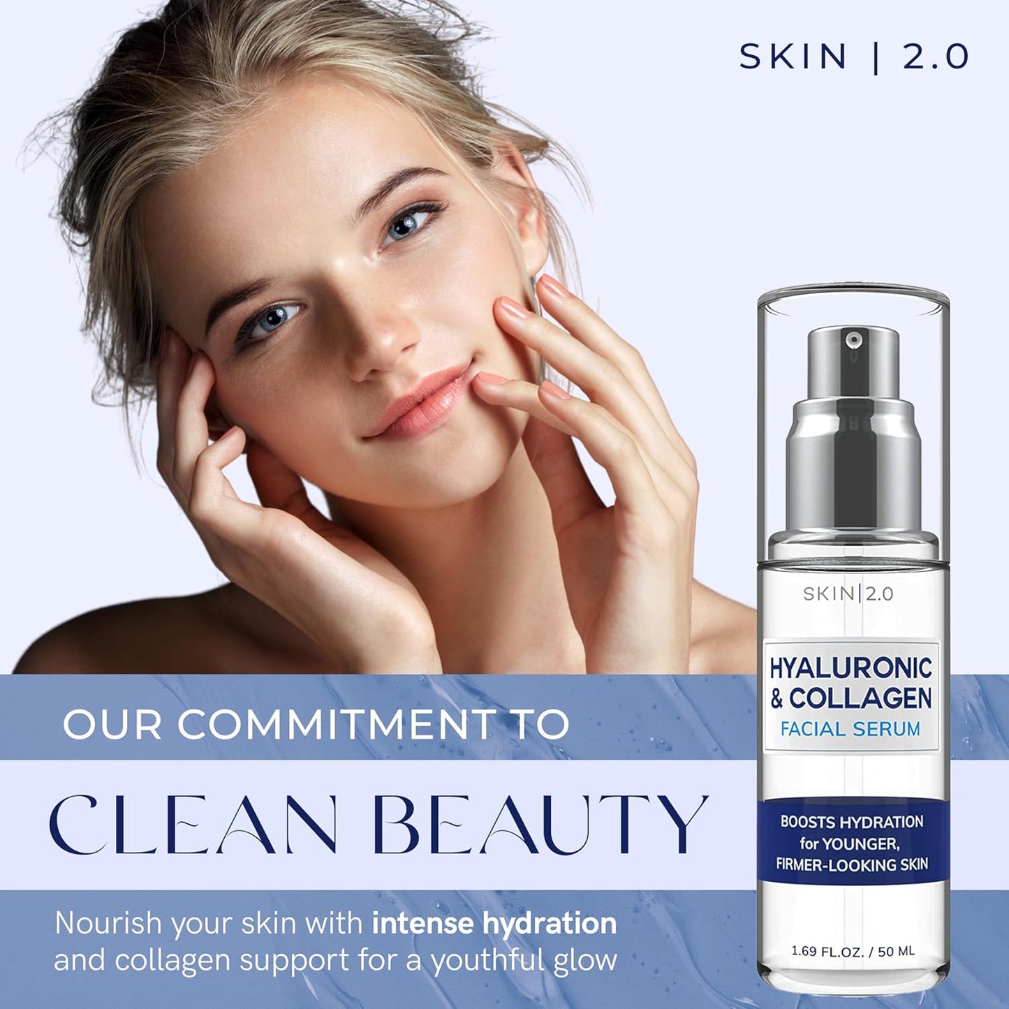 Skin 2.0 Hyaluronic Acid & Collagen Face Serum - Hydrating, Anti-Aging Formula for All Skin Types - 1.69 Fl Oz