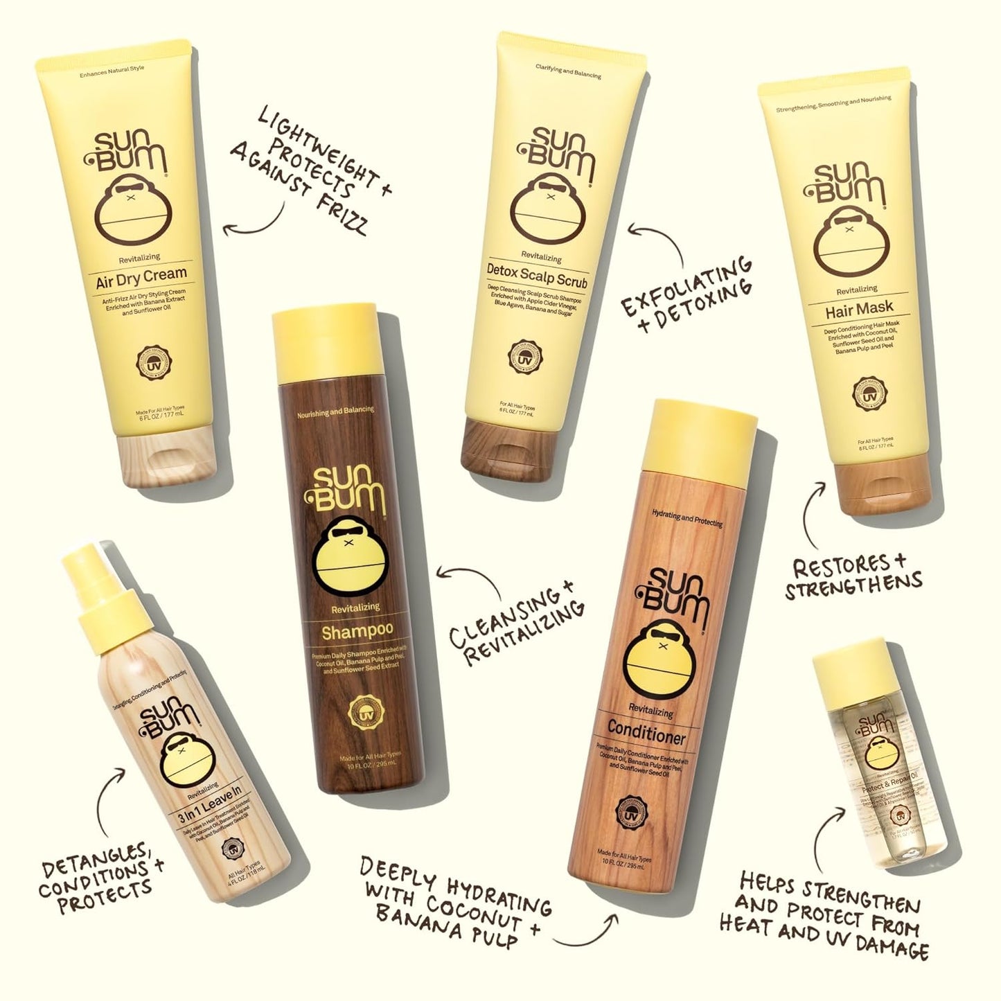 Sun Bum Revitalizing Shampoo & Conditioner Set - Vegan, Cruelty-Free, Hydrating Hair Care | 10 Oz Each