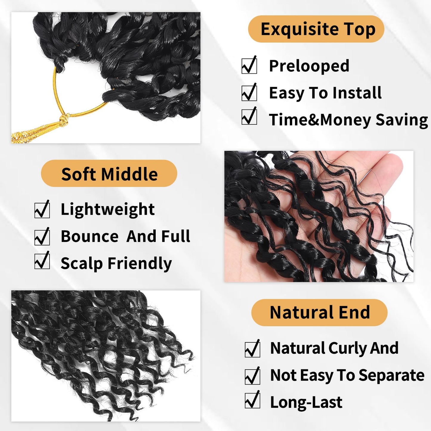 Molleas Passion Twist Hair 14inch,9pack Boho Passion Twist Crochet Hair,Pre Looped With Curly Ends for Bohemian Water Wave Braiding Hair(14inch(pack of 9),1B)