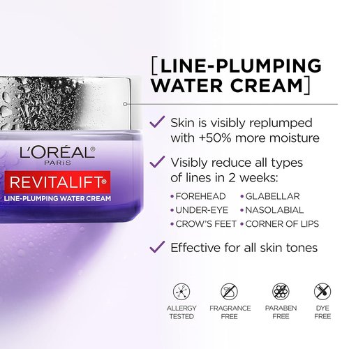 L'Oreal Paris Revitalift Moisturizer - Deeply Hydrating Hyaluronic Acid Water Cream | 1.7 oz + Serum Sample