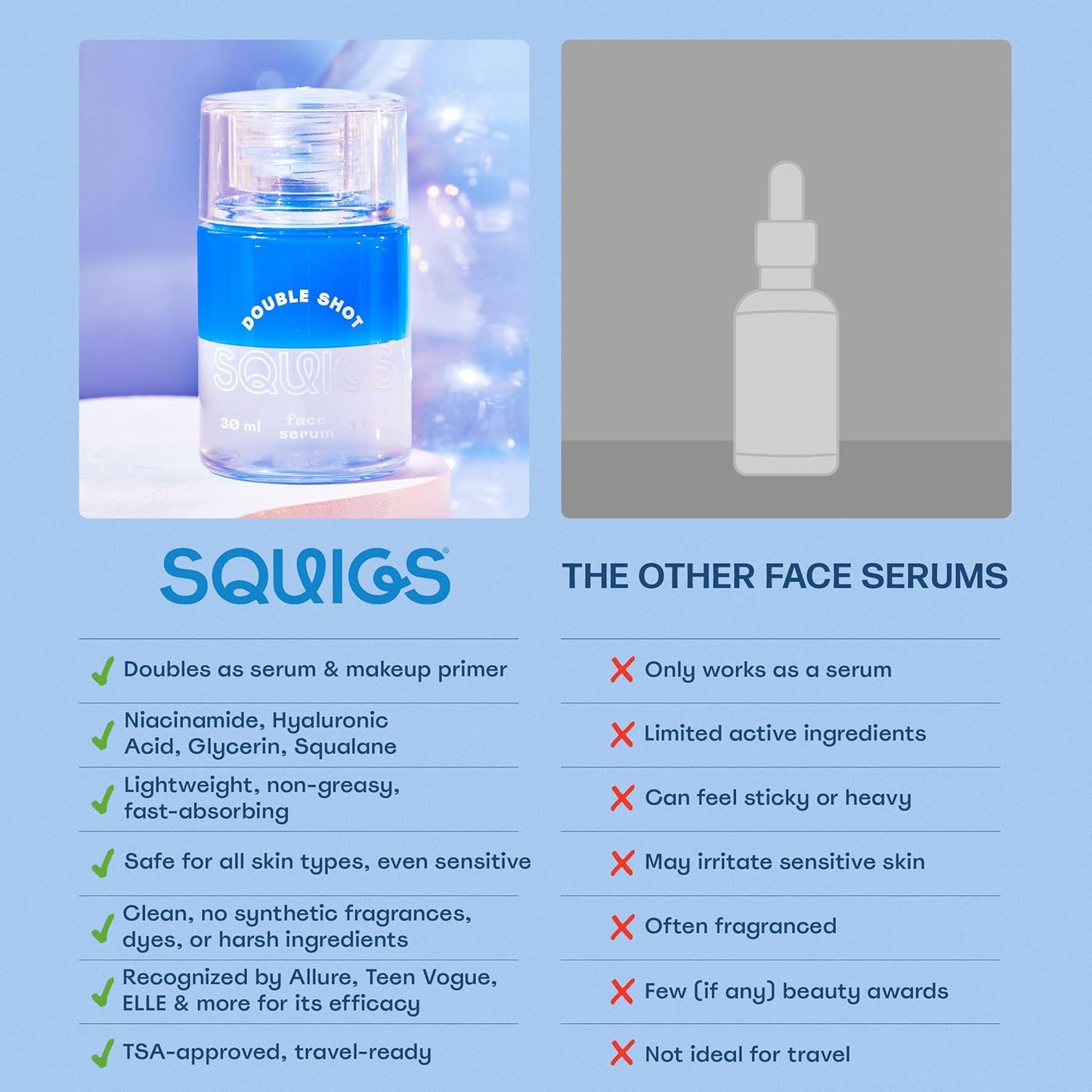 Squigs Bi-Phase Hyaluronic Acid Serum for Face - Ayurvedic Hydrating Face Serum with Niacinamide, Squalane & Turmeric for Moisturized, Glowing Skin - Vegan, Clean Beauty & Paraben Free - 1 FL OZ