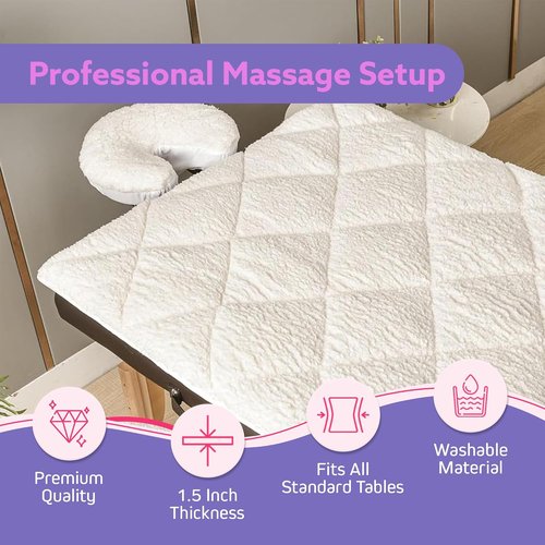 Double-Sided Massage Table Pad - Plush Fleece & Microfiber Cover | Soft Spa Bed Topper, 76"x34", White