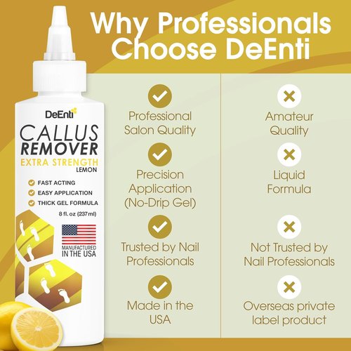 DeEnti Callus Remover Gel - Extra Strength 8oz for Dry Skin & Cracked Heels | Professional Pedicure Care