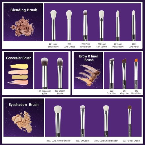 Jessup Professional Eye Makeup Brushes Set - 15pcs for Flawless Eyeshadow & Eyeliner | Pearl Black/Silver