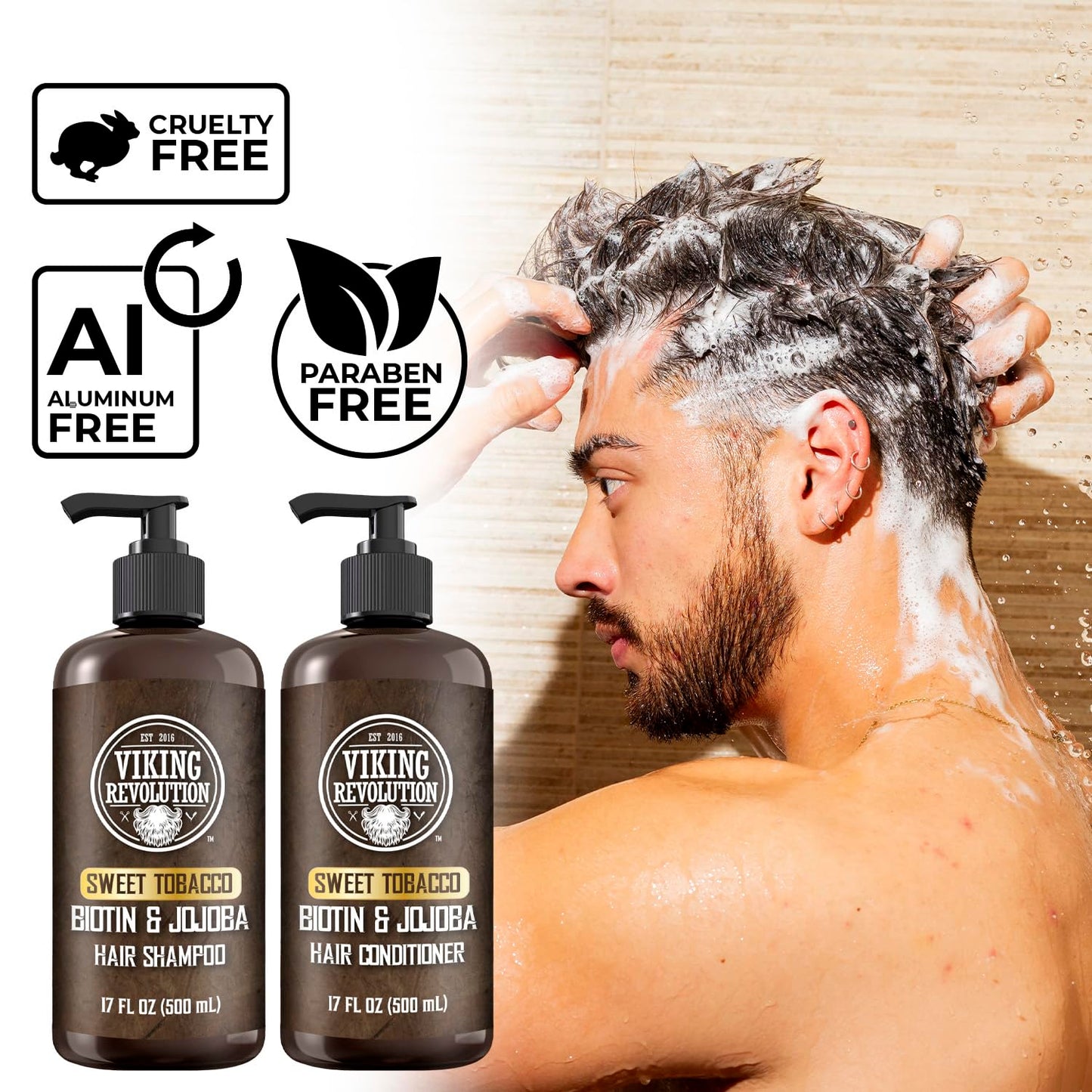 Viking Revolution Men's Shampoo and Conditioner Set - Biotin & Jojoba Oil for Thinning Hair | 17 Oz