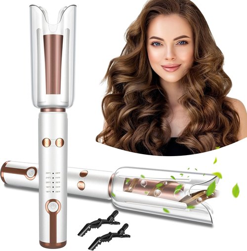 JINRI Automatic Rotating Curling Iron - Portable 1 Inch Beach Waves Curler with Ionic Technology & Ceramic Coating